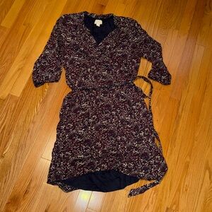 Caslon Dark Floral Belted Shift Dress 3/4 Sleeves